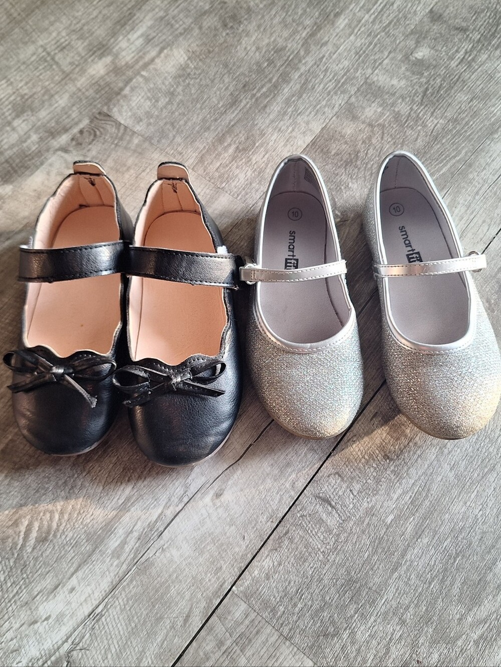 2 Pairs Girls Size 10 Dress Shoes. Black and Silver Mary Jane Dress Shoes
